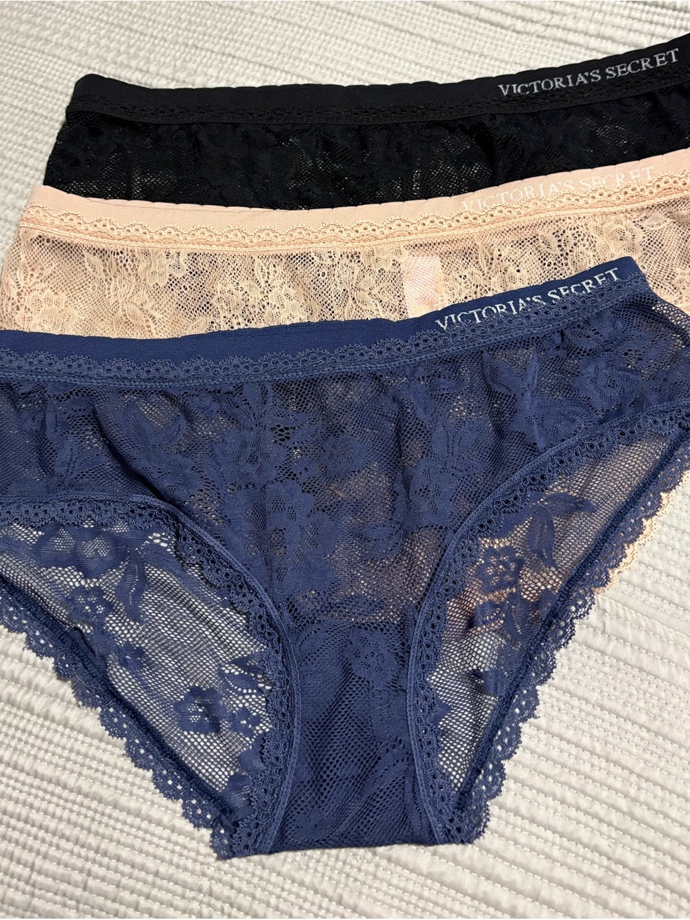 Victoria's Secret Lace Bikini Panty Set - Navy, Blush & Black
